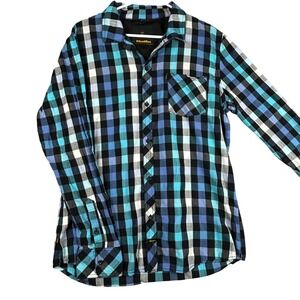 Katin Mens Plaid Long Sleeve‎ Button Up Shirt XL Bright Blue Huckberry